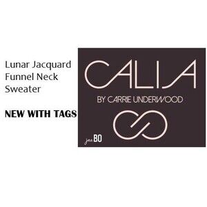 Calia Lunar Jacquard Funnel Neck Sweater Rocky Mountain BROWN NWT $70 Small